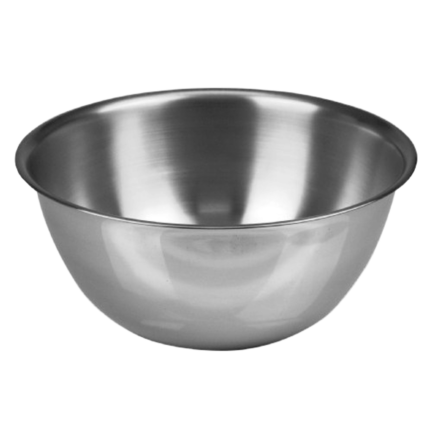 Stainless steel mixing bowl on a white background