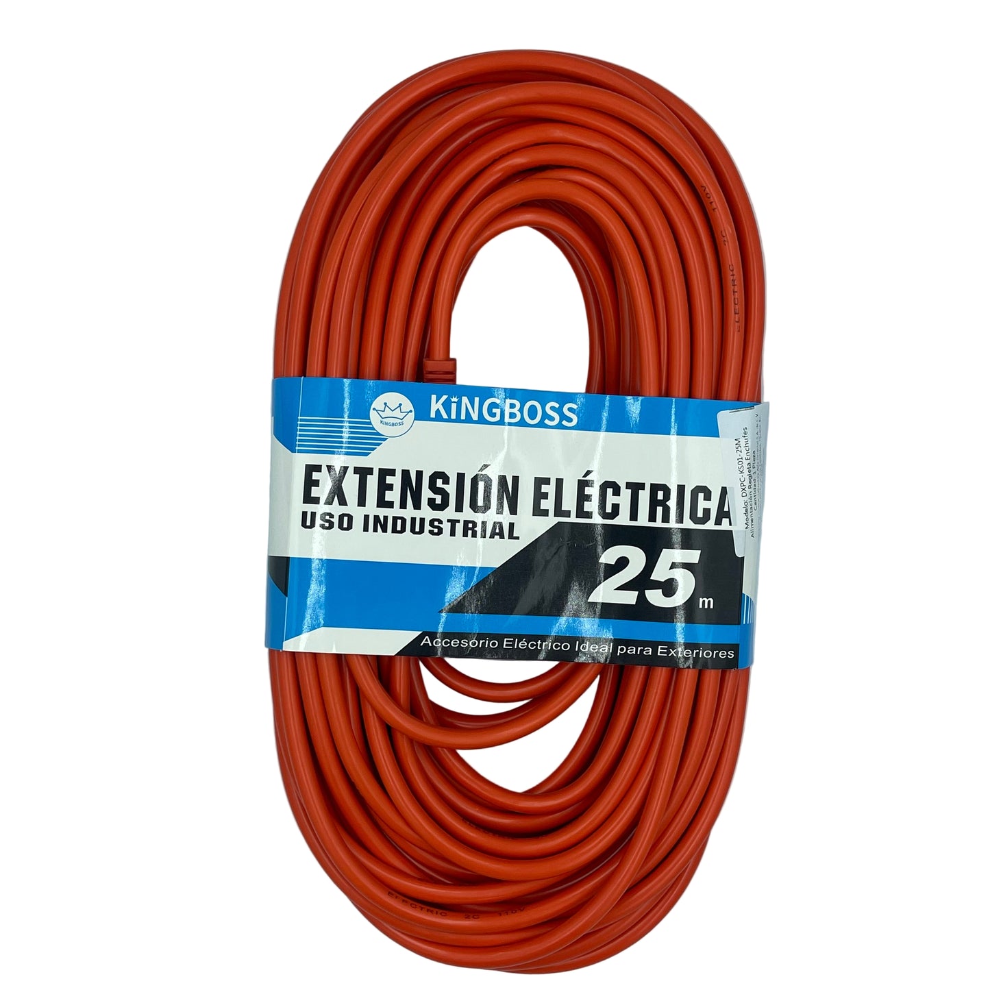 Coiled electrical extension cord with KingBoss label on a gray background