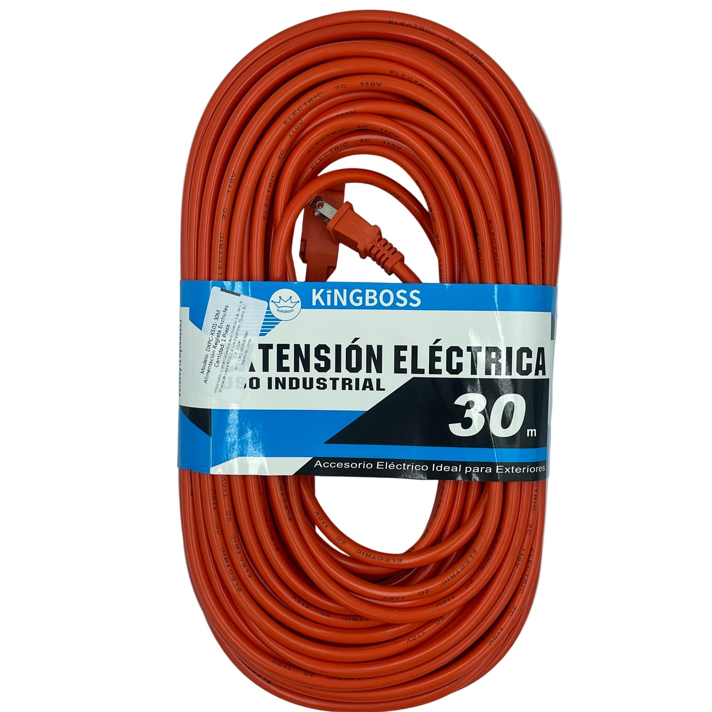 Coiled orange electrical extension cord with Kingboss label on a light gray background