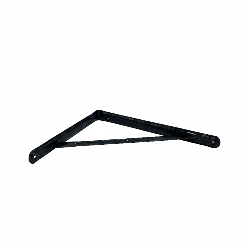 Black metal bracket on a white background