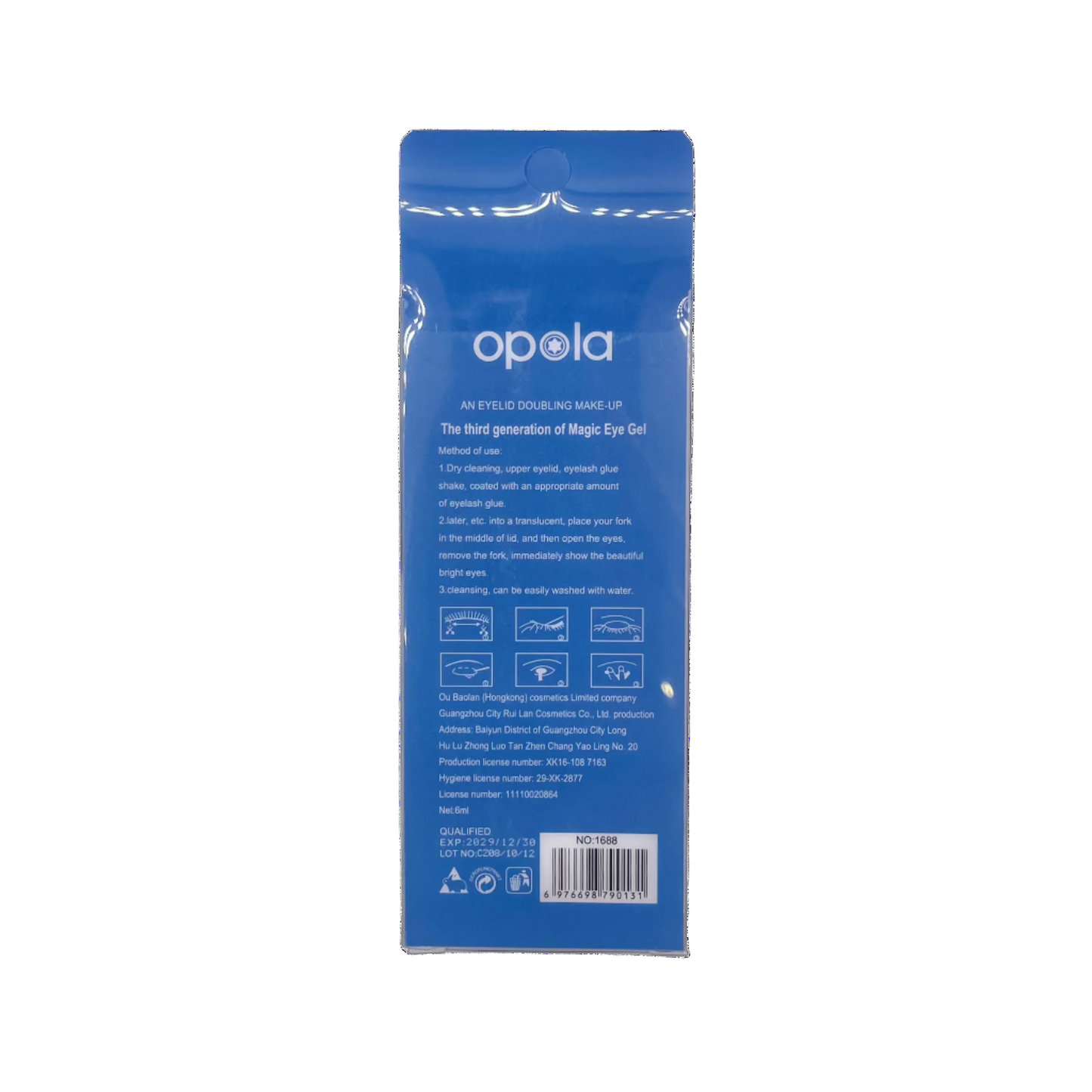 Blue packaging of Opola product on a white background