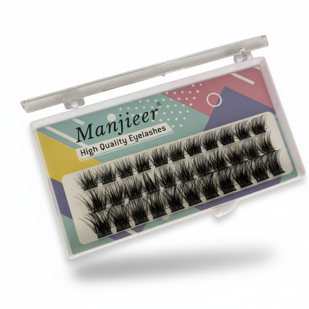 Manjieer high quality eyelashes in a colorful packaging box on a white background
