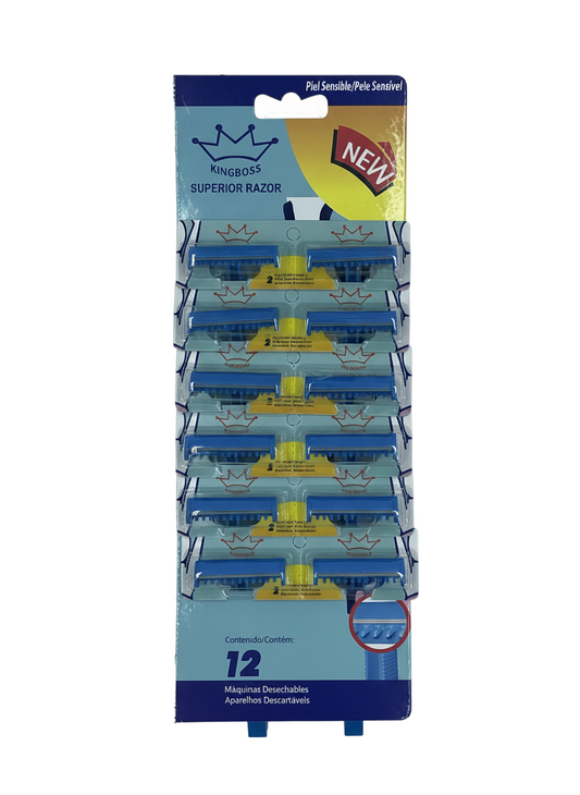 Pack of KingBoss superior razors with a blue and yellow design on a white background