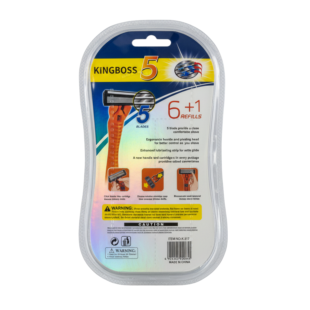 Kingboss 5 razor packaging with 6+1 refills on a white background