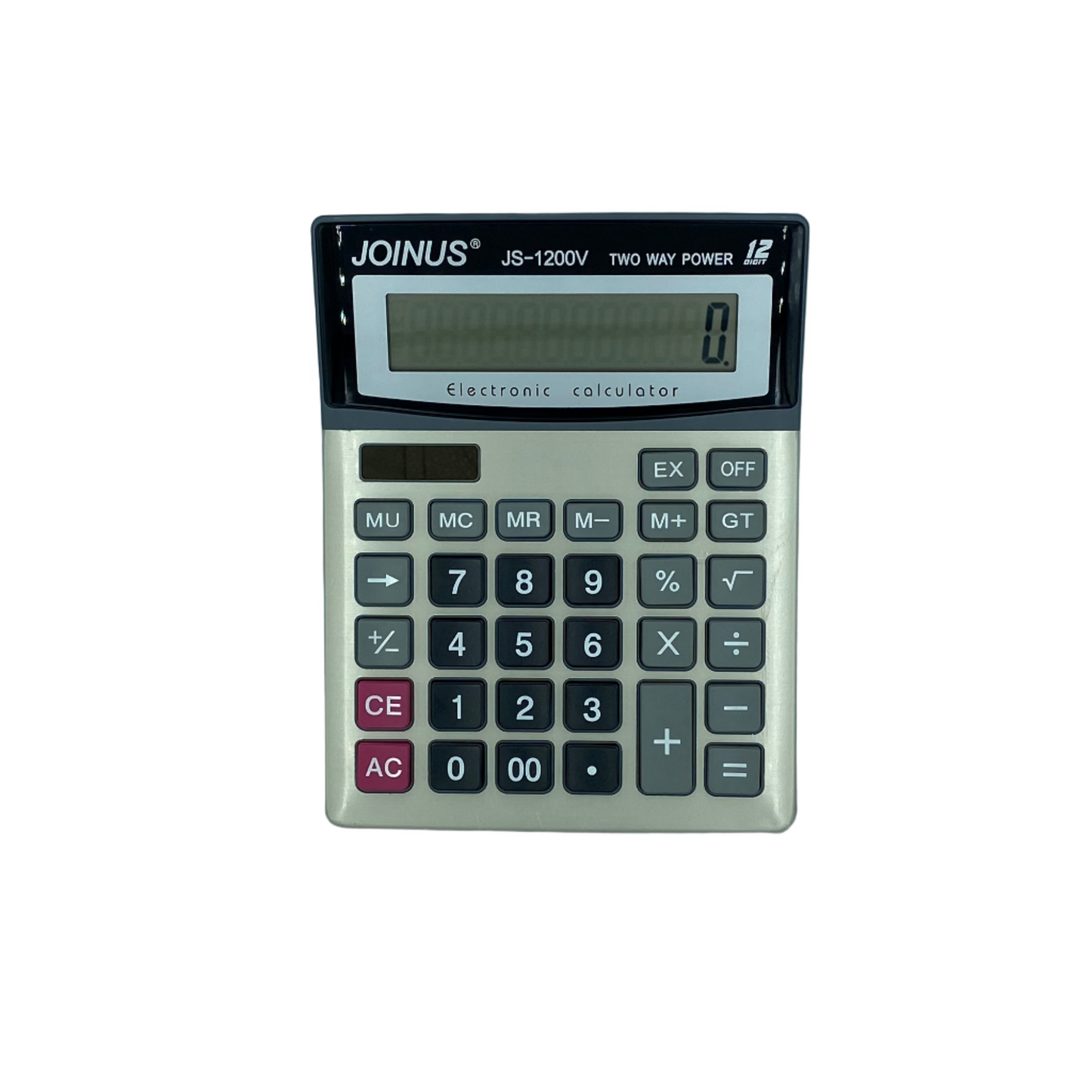 Calculator with 'JOINUS' branding on a light blue background