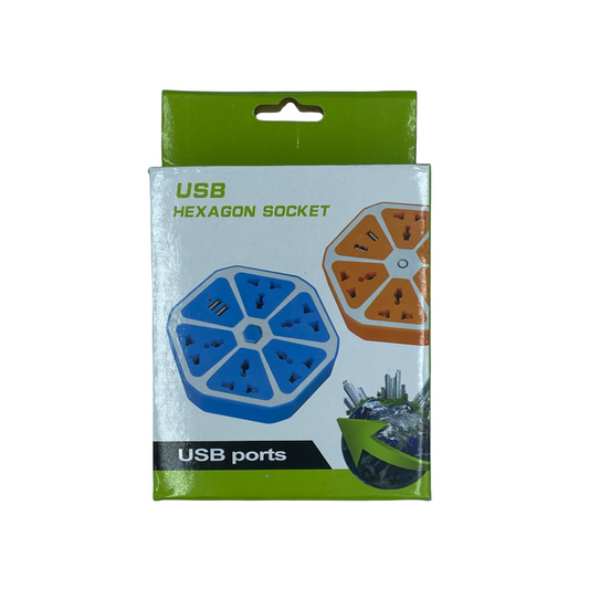 Regleta Hexagonal de 5 Tomas con Puertos USB – Diseño Inteligente