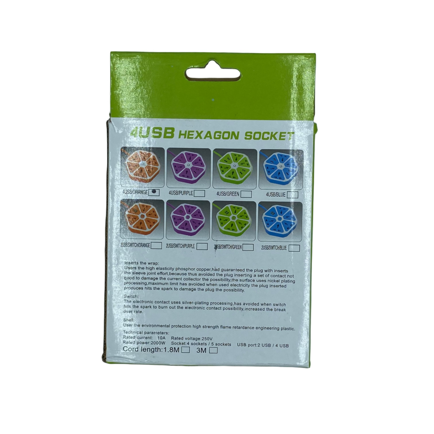 Regleta Hexagonal de 5 Tomas con Puertos USB – Diseño Inteligente