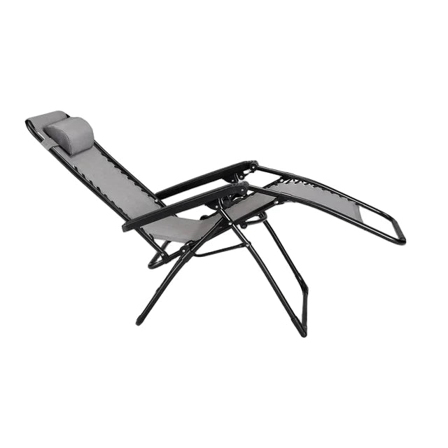 Gray lounge chair with black frame on a white background